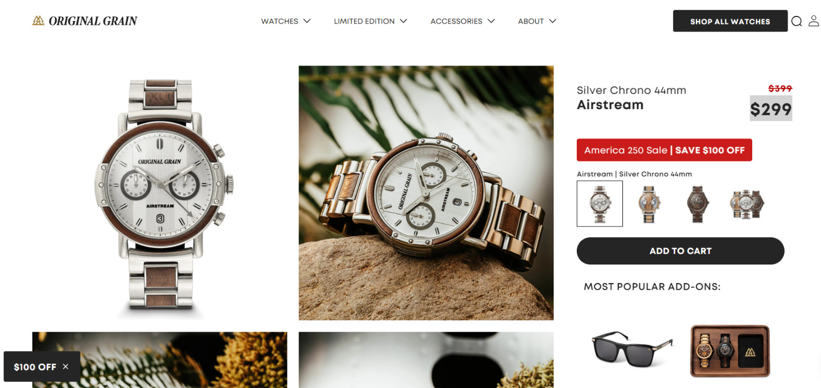 Original Grain Airstream Silver Chrono 44mm MSRP $299 🔥New🔥