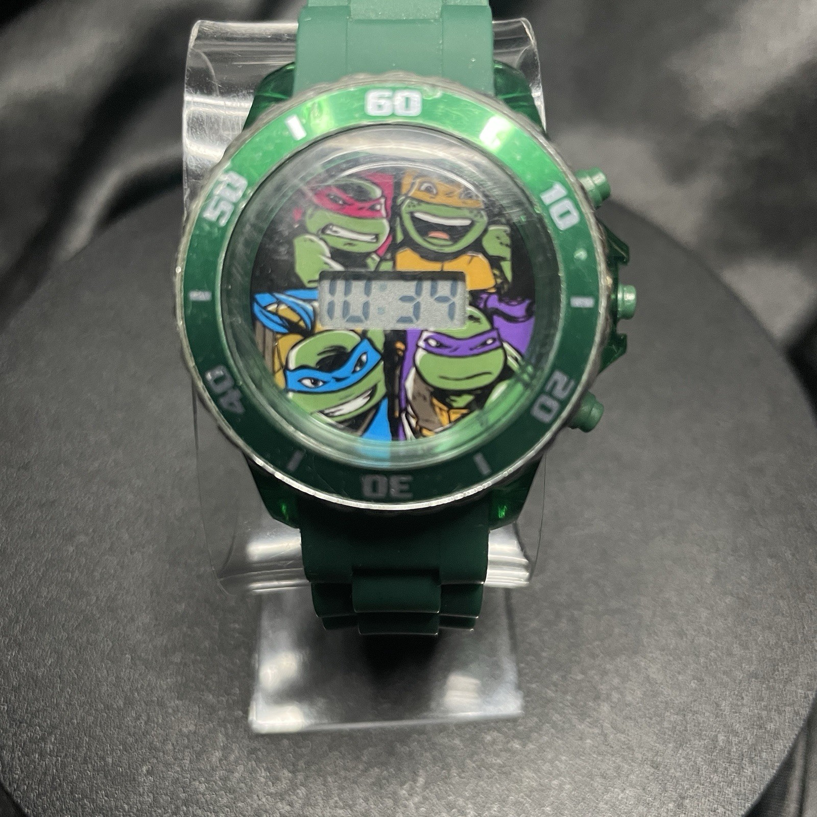 TMNT Accutime Unisex Kids LED Wristwatch Green Rubber Band Chronograph Bezel