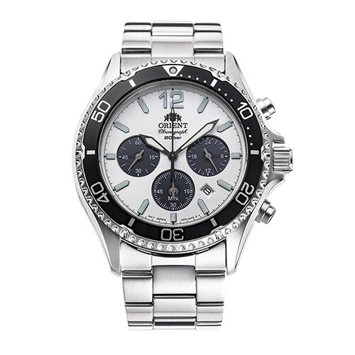 ORIENT Mako RN-TX0203S White Panda Solar Chronograph Men’s Watch New in Box