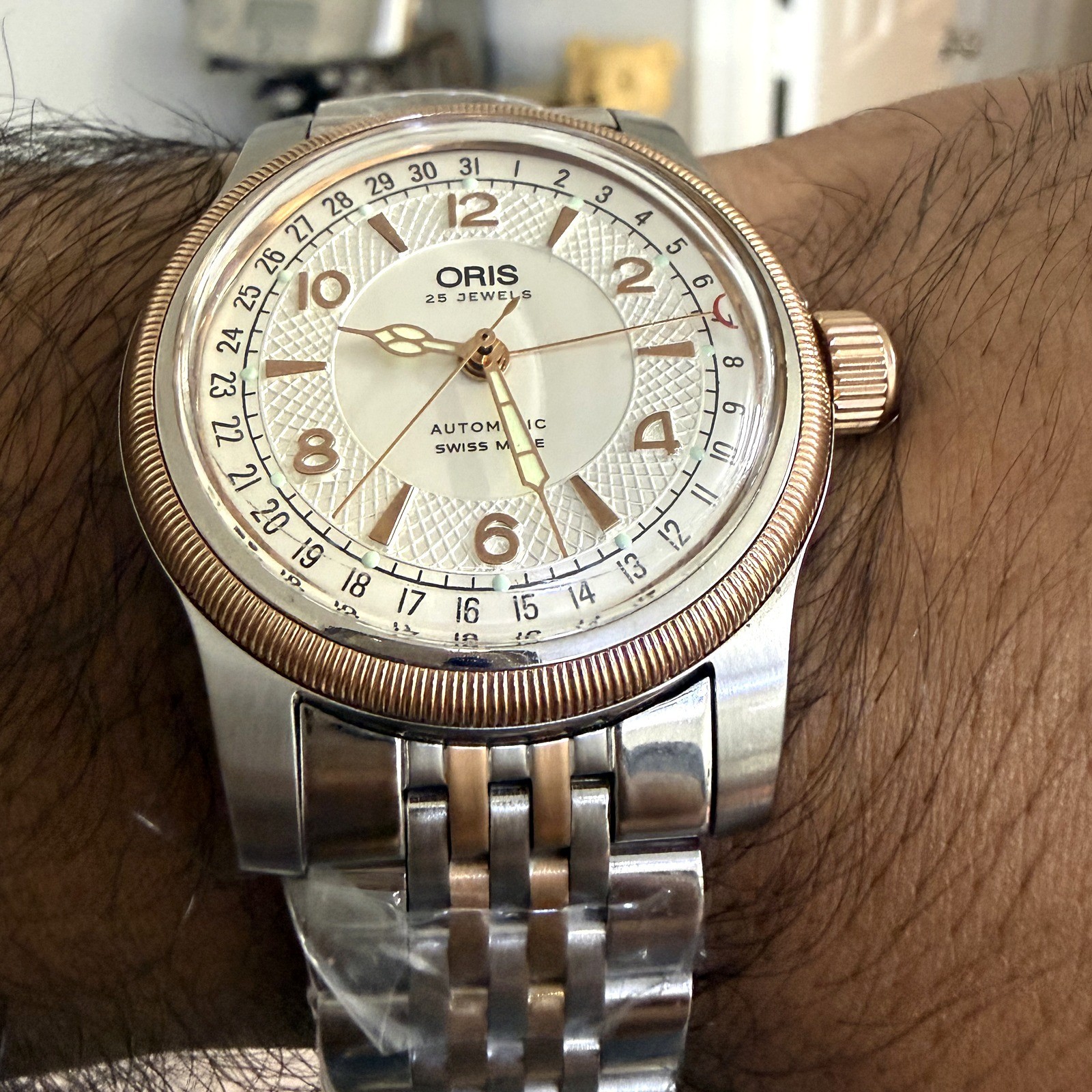 Oris Big Crown Pointer Date 7543 Automatic 40mm Two Tone Rose Gold Watch Mint