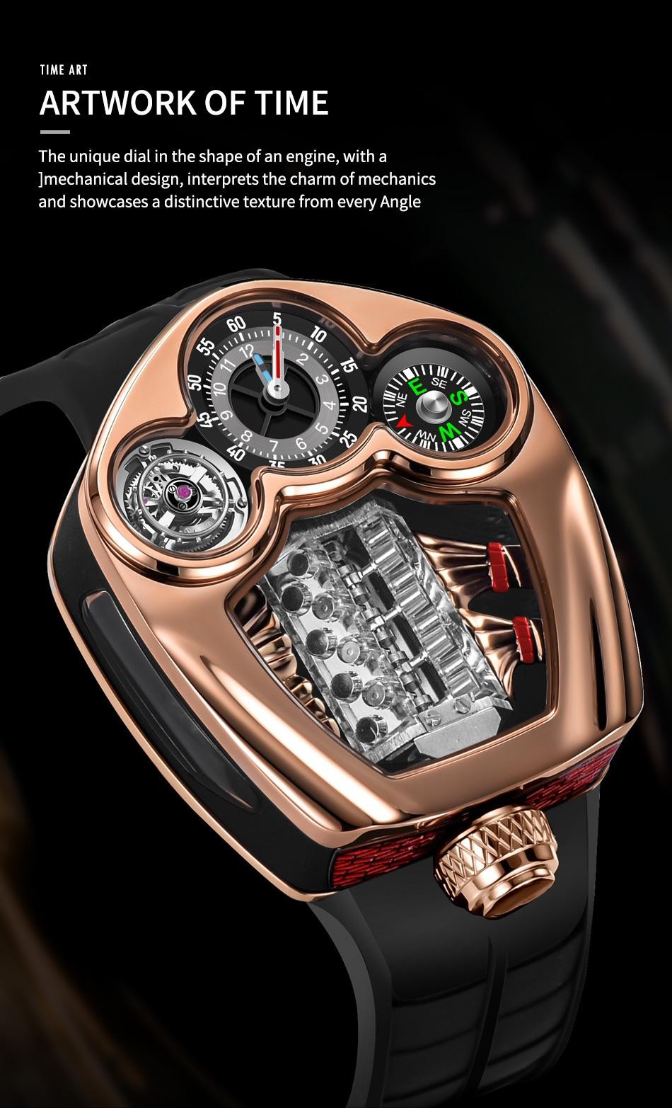 Pindu Design New Engine Series Quartz Watch Men Top-luxurious Stainless Steel
