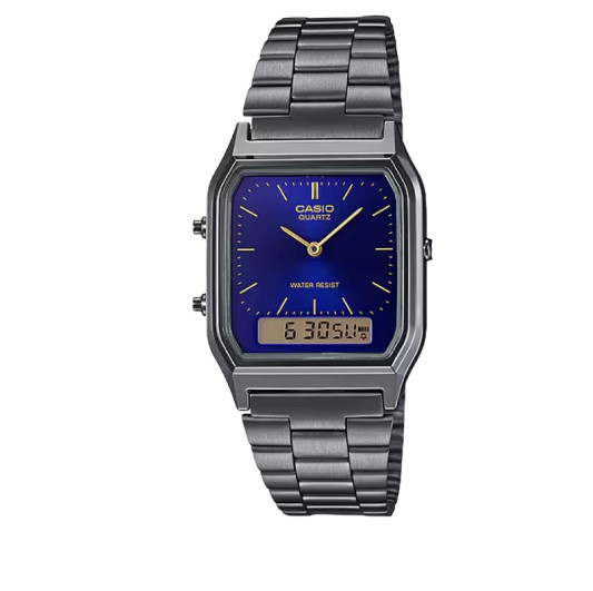Casio AQ-230GG-2A Vintage Ana-Digi Dark Blue Dial Gunmetal Steel Watch New