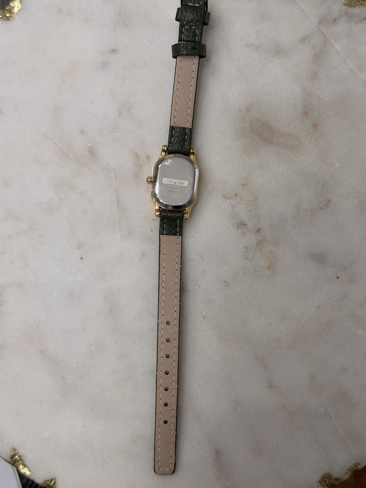 Women’s Quartz Rose Gold Green Leather Strap Watch New Battery Stylish Classic
