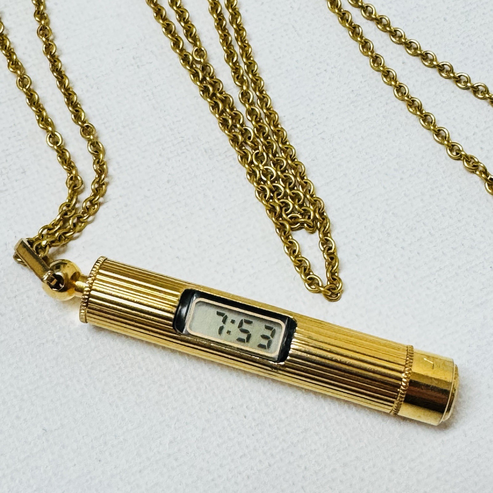 Vintage TT Time Tech Digital Women’s Gold Necklace Cylinder Pendant Watch