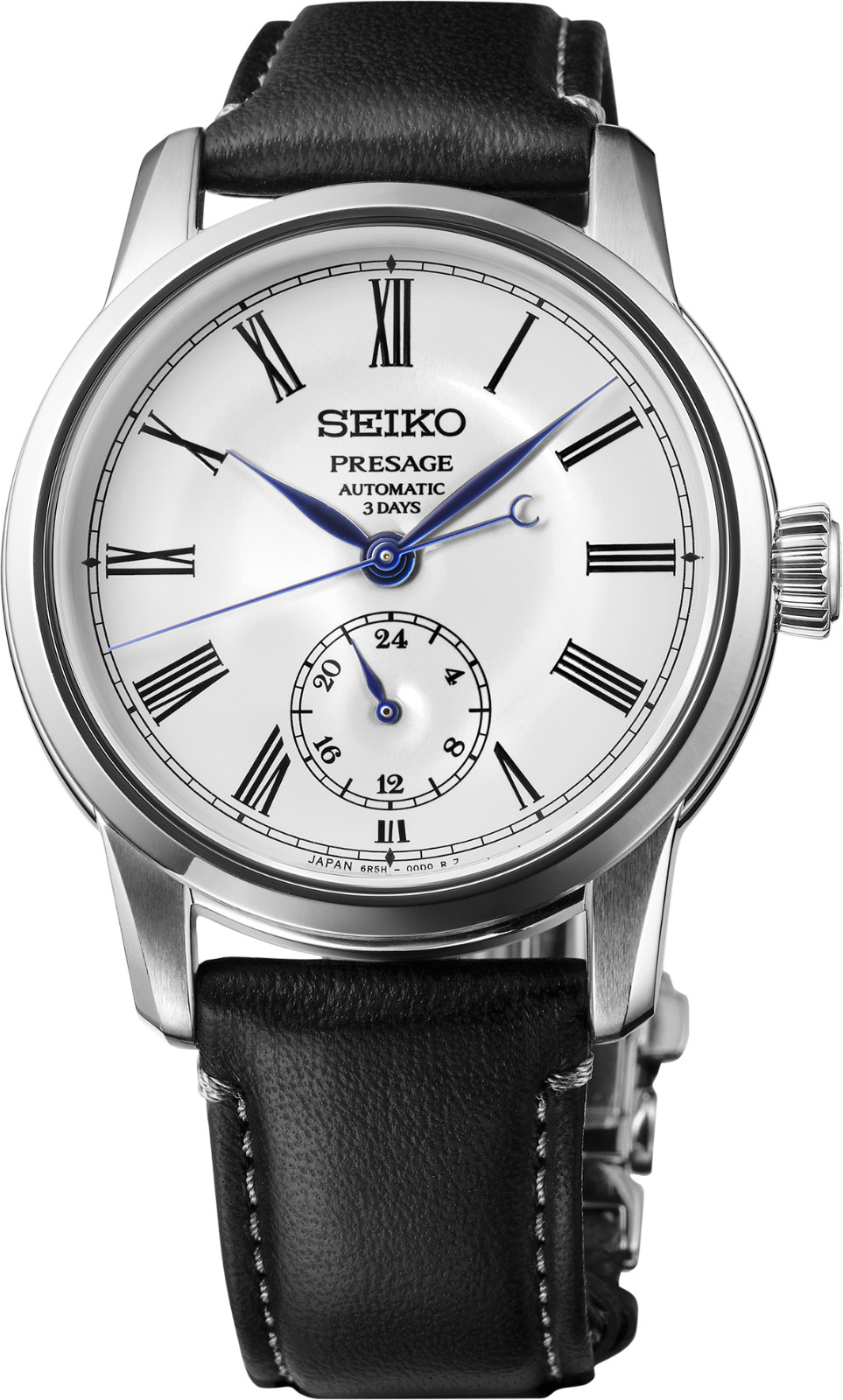 Seiko Presage 40.2mm White Dial Black Leather Band Watch SPB495