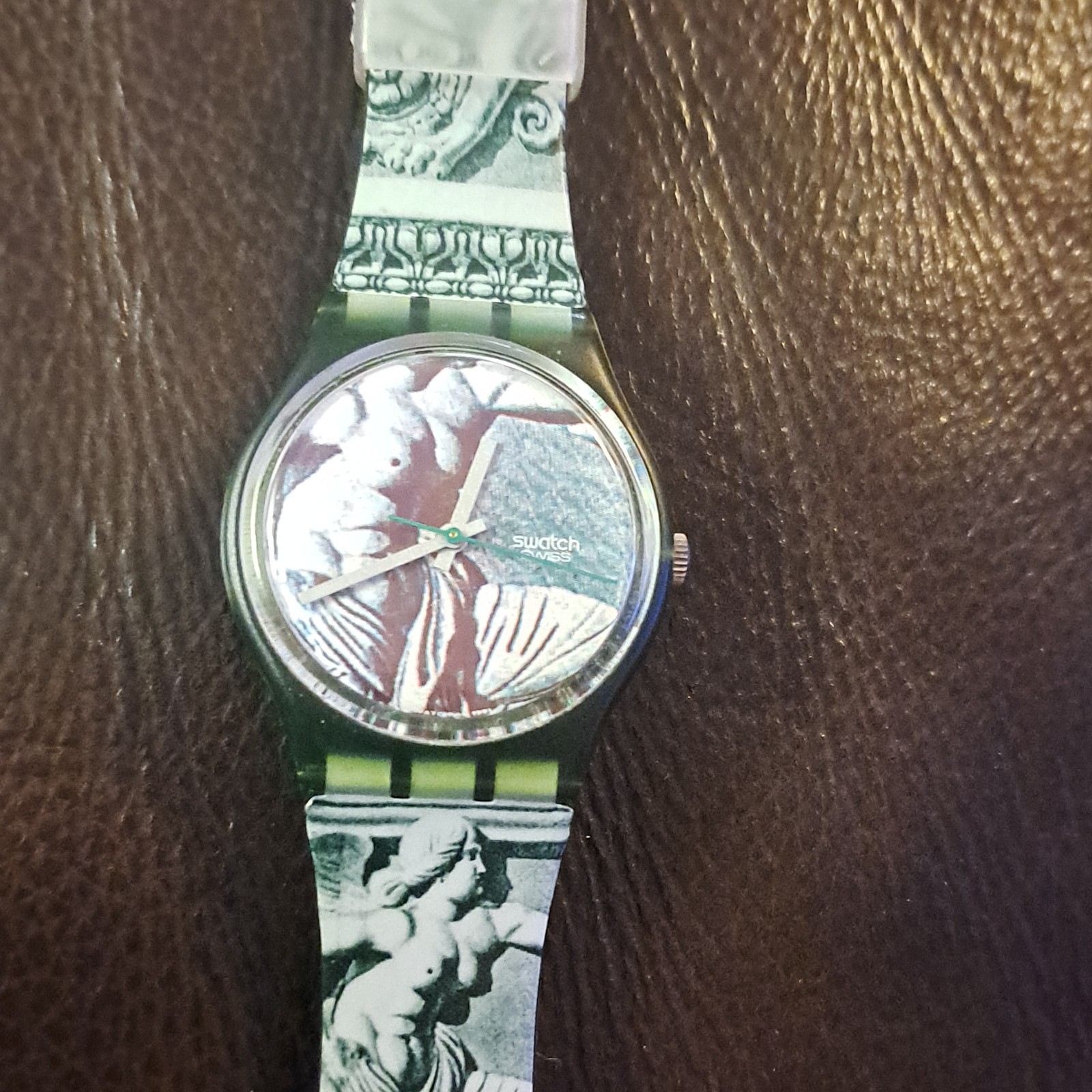 Swatch Wristwatch Quartz Artistic Buildings Green Plastic Band Multicolor Dial