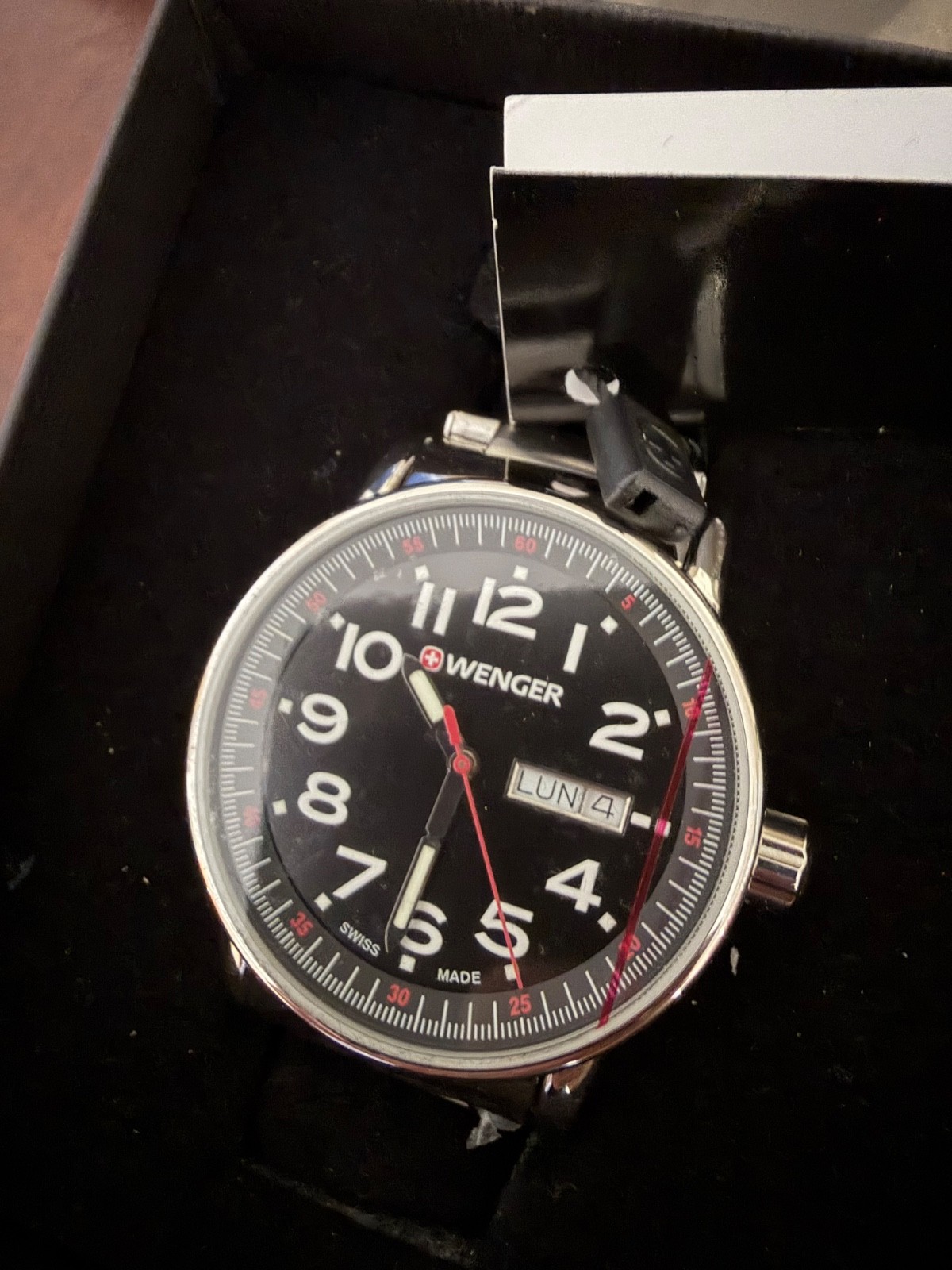 Wenger Swiss Military Men’s Quartz Watch Black Dial Stainless Steel NOS w/ Tags