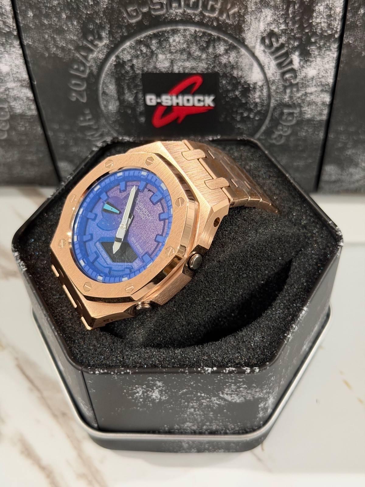 Casio GA-2100 G-Shock Watch – Sandblasted Metal Case Mod – Blue Dial