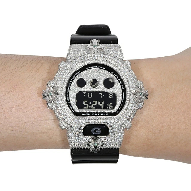 G-SHOCK Custom DW6900 Cross Design Dial with Custom Moissanite .925 Silver