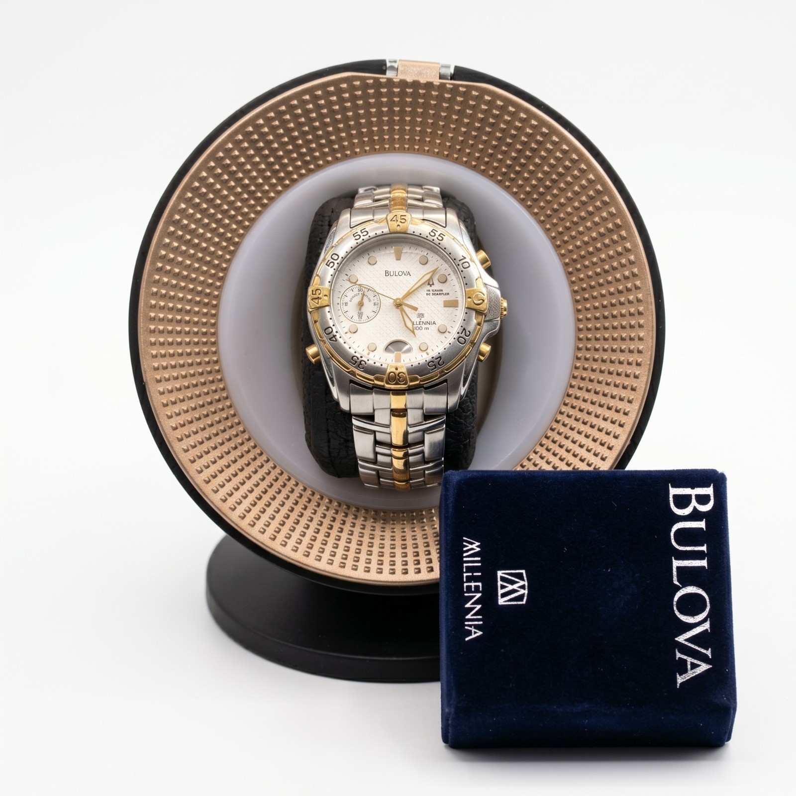 BULOVA MILLENNIA 38MM,TWO TONE, SUBDIAL ALARM QZ MEN’S WATCH, NEW 🔋BOX&PAPERS.
