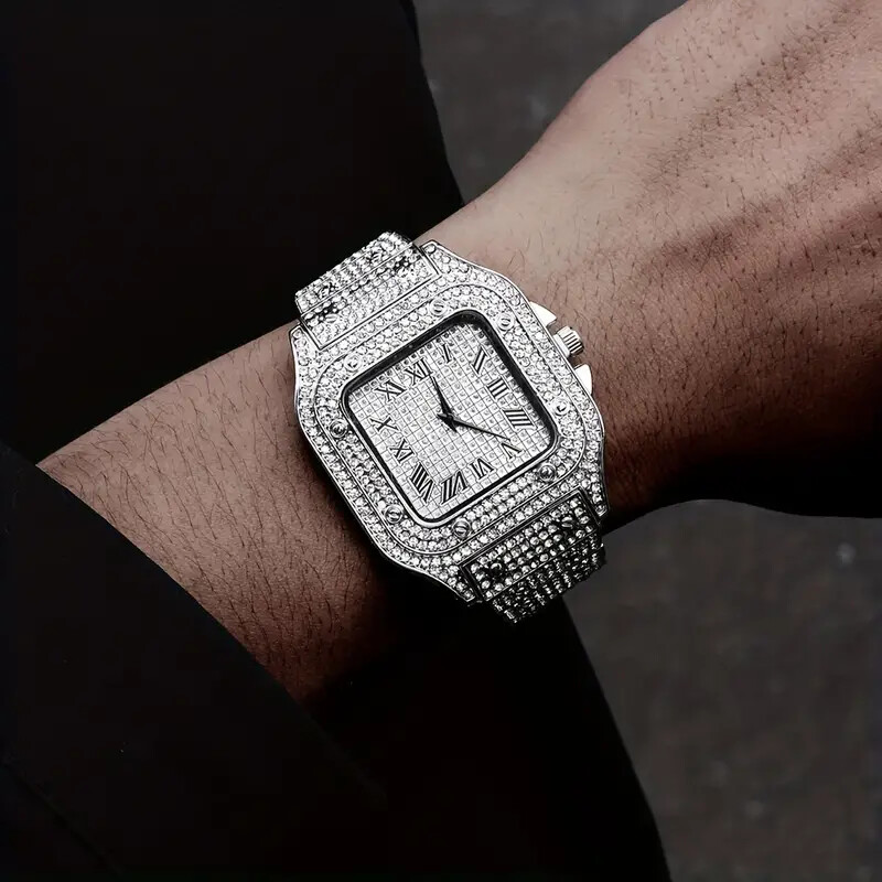 ICED WATCH LUXURY GOLD SILVER PLATED SIMULATED DIAMOND METAL BAND WRIST SQUARE