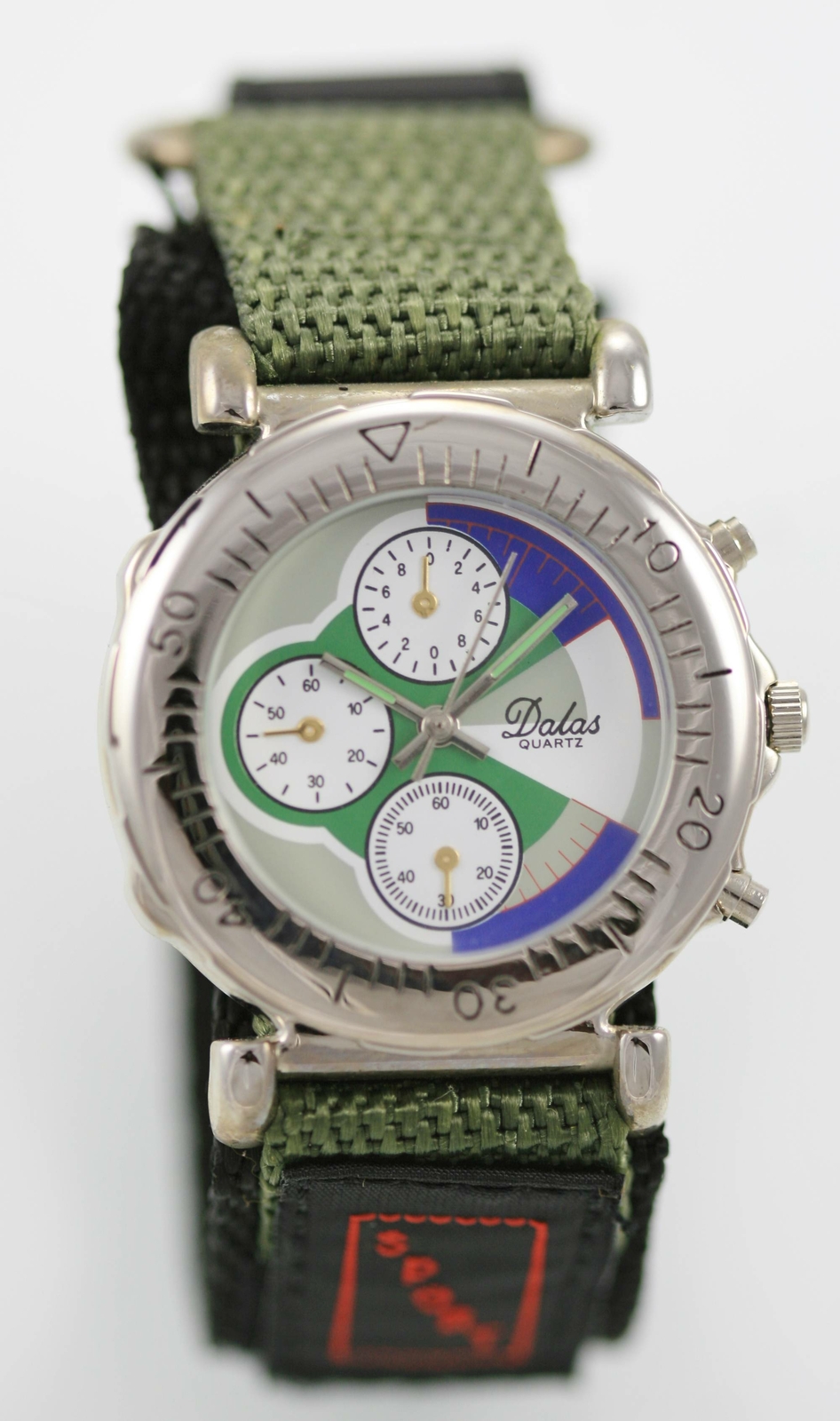 Dalas Mens Watch Silver Stainless Steel White Blue Water Res Black Green Nylon