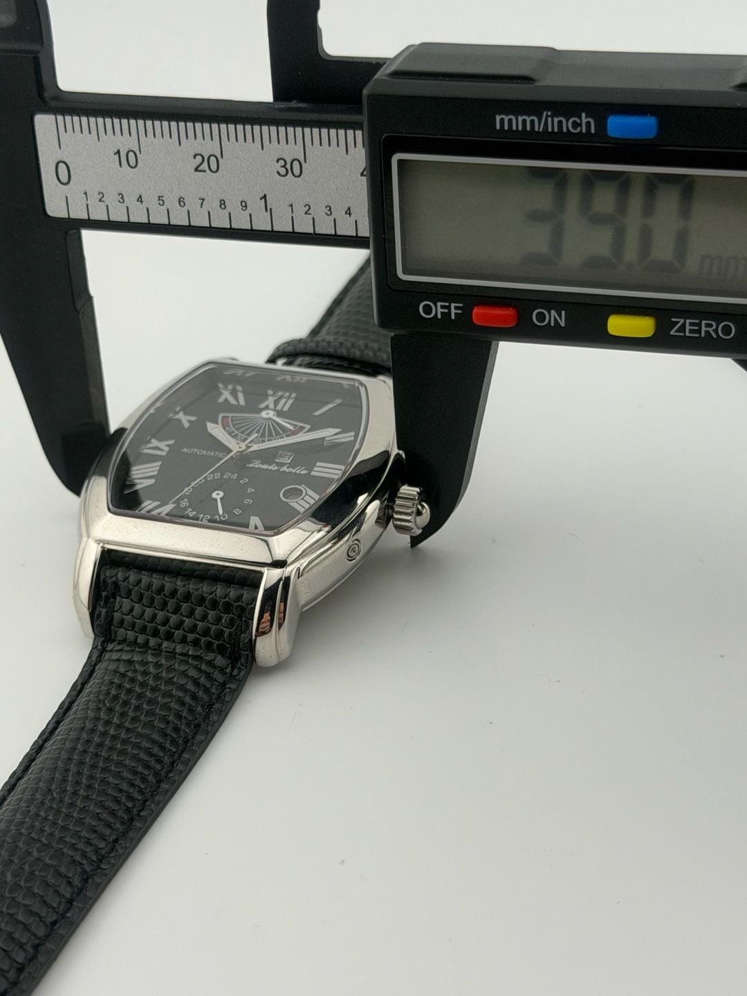 Louis Bolle Henry II Automatic Tonneau Case Mens Watch Black Guilloché / Leathe