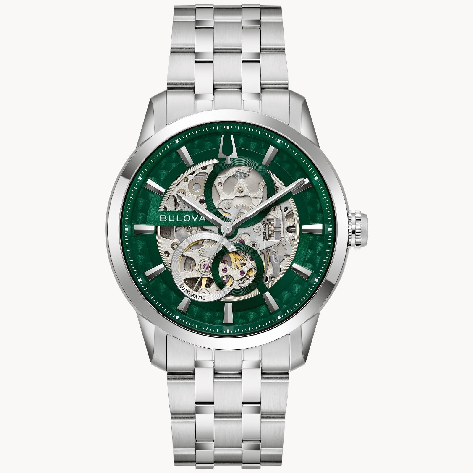 *BRAND NEW* Bulova Sutton Auto Green Dial Stainless Steel Men’s Watch 96A329