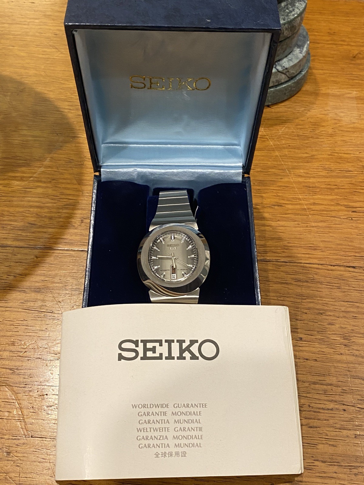 vintage Seiko 5 6119-5450 Automatic watch, new old stock unworn 1974
