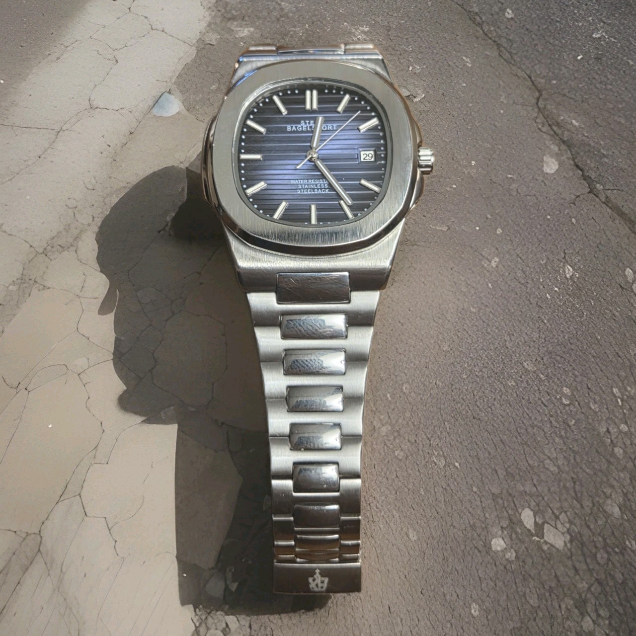 Bagelsport Automatic Watch NH35 Blue Dial Stainless Steel Display Caseback
