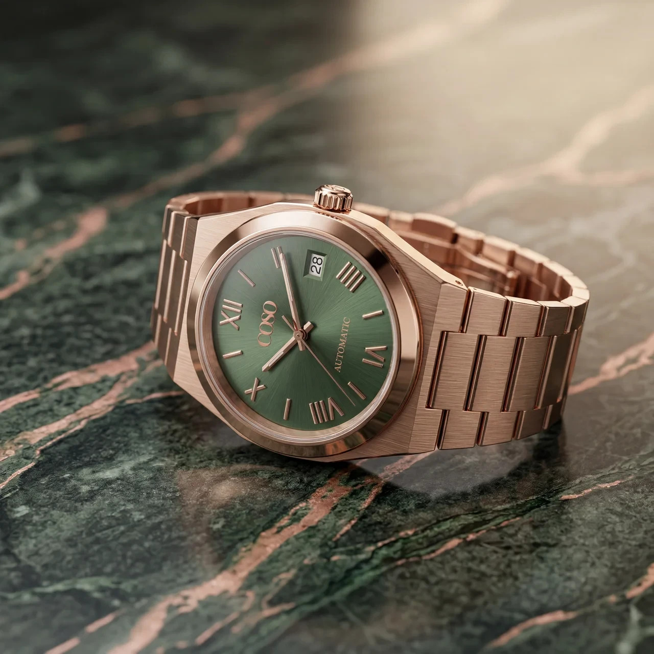 COSO Tolaris Automatic Green Dial Rose Gold Roman Numerals Full Rose Gold