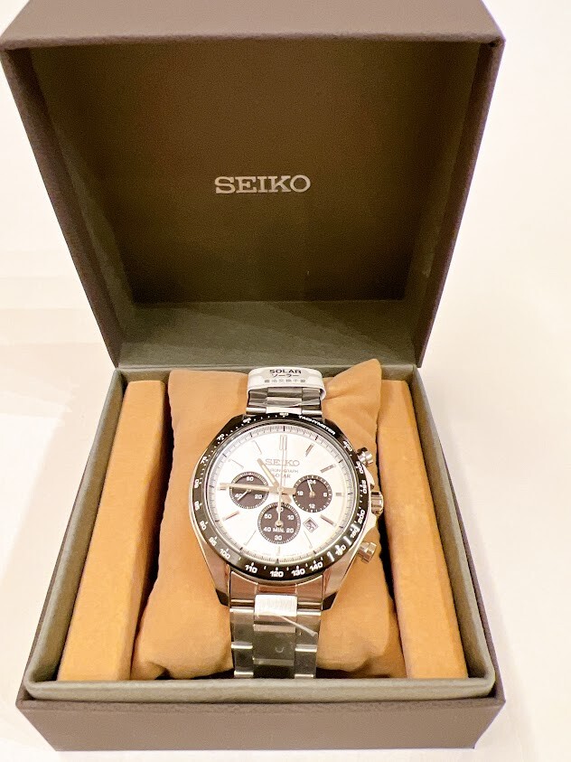 SEIKO SELECTION SBPY165 Panda Solar Chronograph Men’s Watch White Face Japan