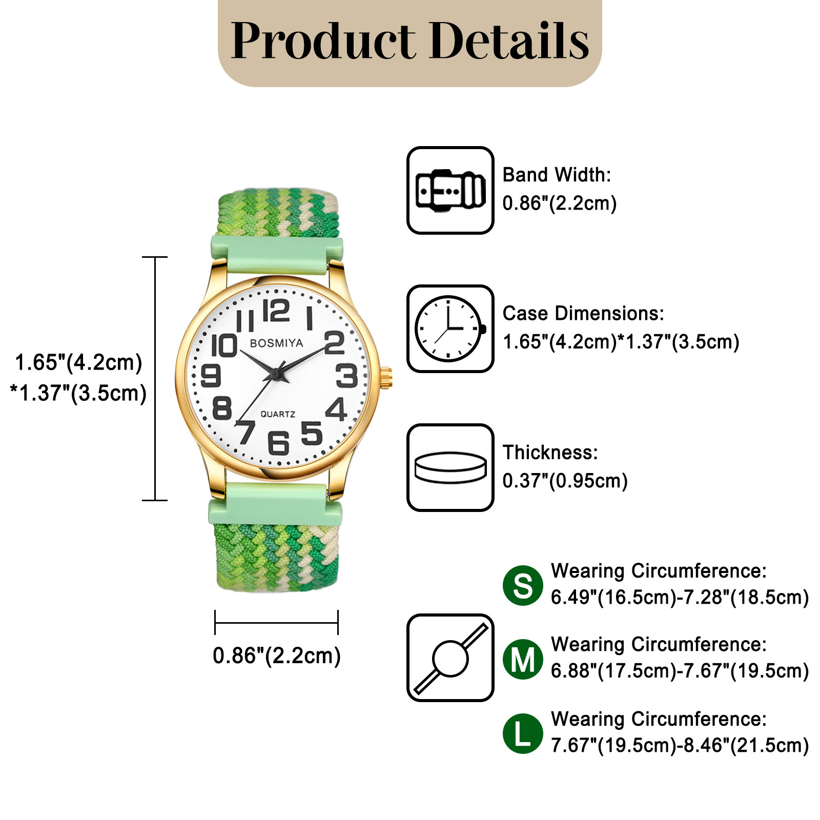 Women Men Elastic Braided Band Large Round Dial Easy Reader Analog Quartz Watch