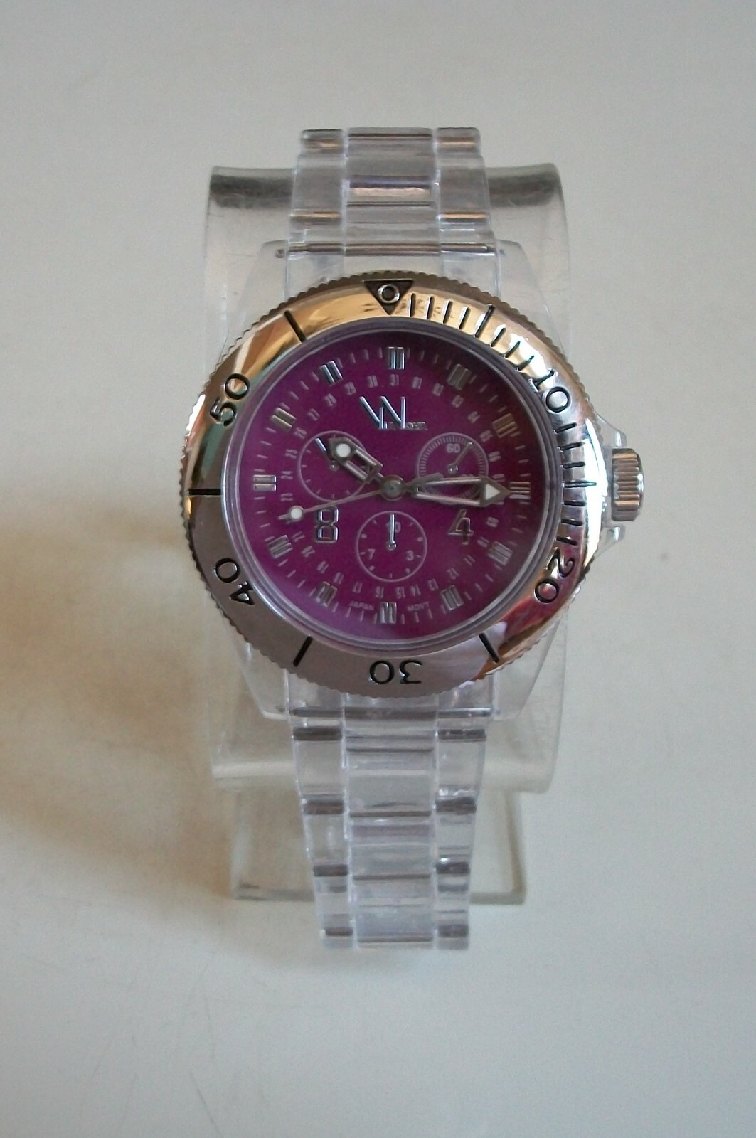 Women’s Clear & Silver Finish Magenta Dial Boyfriend Fashion Casual Watch