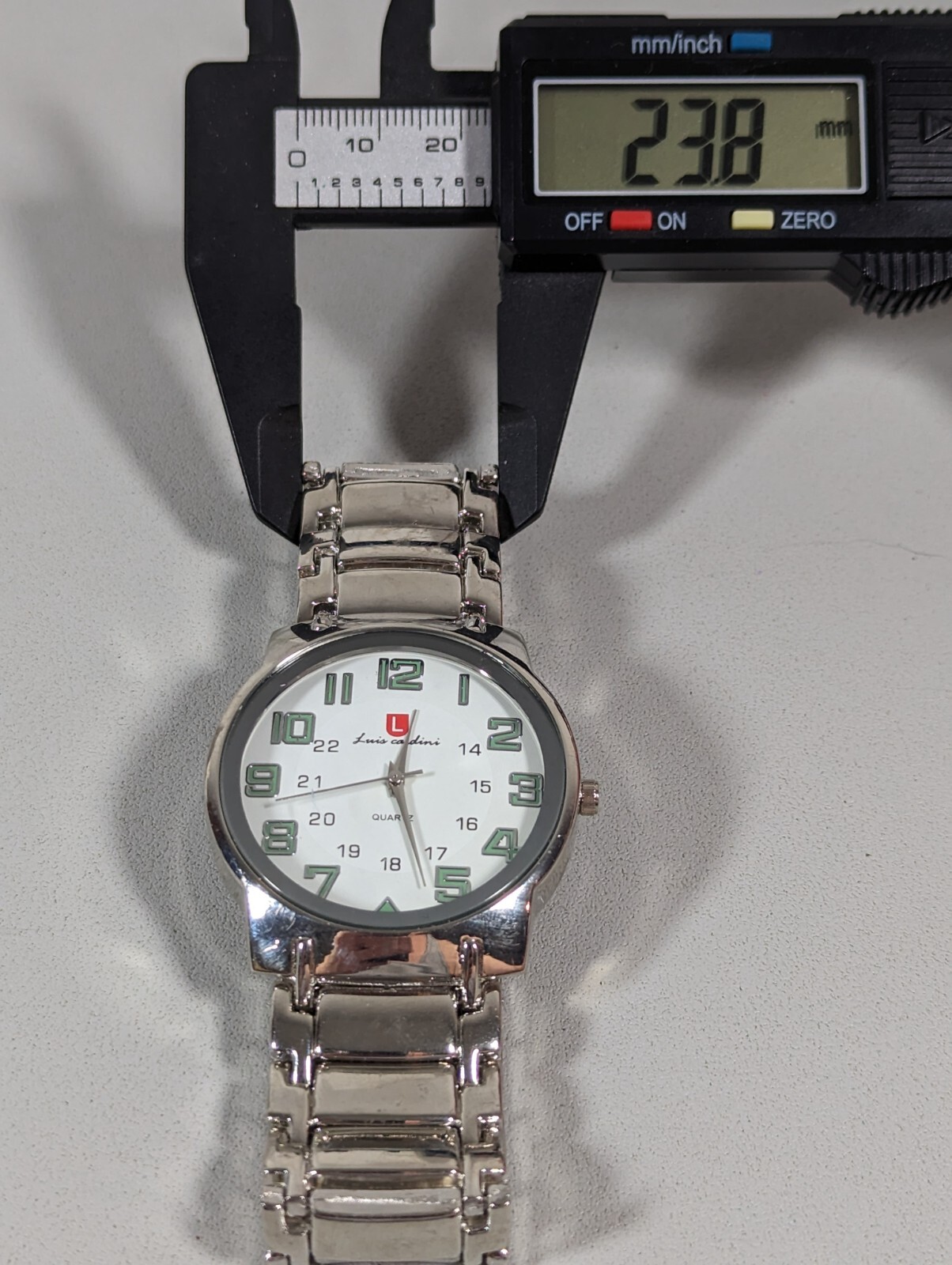 Luis Cardini White Dial Round Silver Tone Case Stainless Steel Band Watch Mens