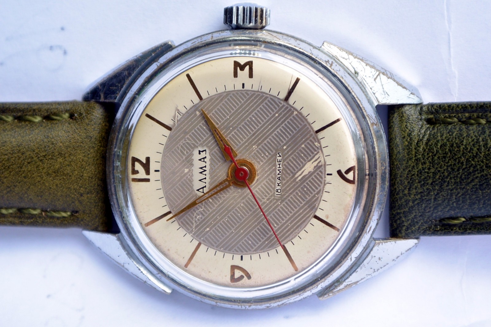 Serviced: ALMAZ Cal. 2809B 18 Jewels, Olive Leather Strap, Clean