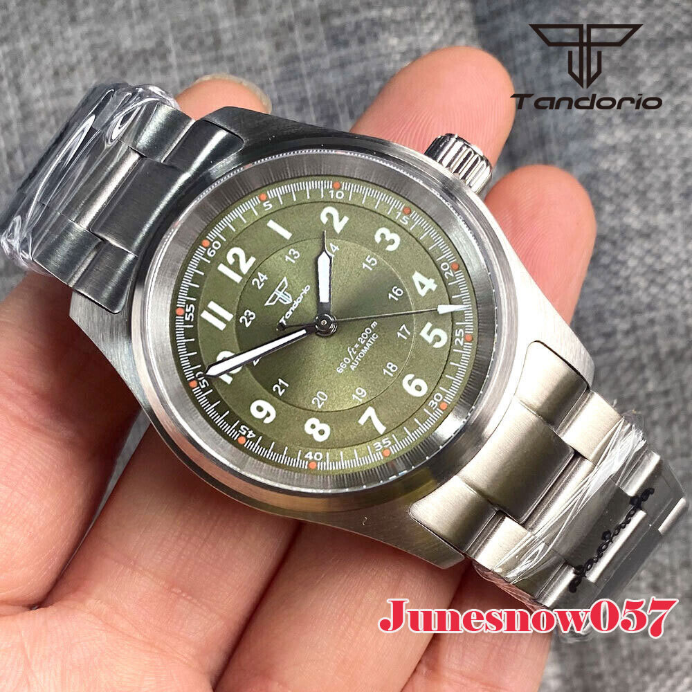 36MM Case Tandorio Green/Black/White Dial NH35 PT5000 Mechanical Men Watch Steel