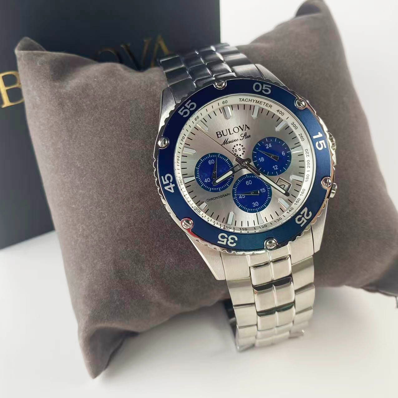 Bulova Marine Star 98B423 Silver Dial Stainless Steel Men’s Quartz Watch 41.5 mm