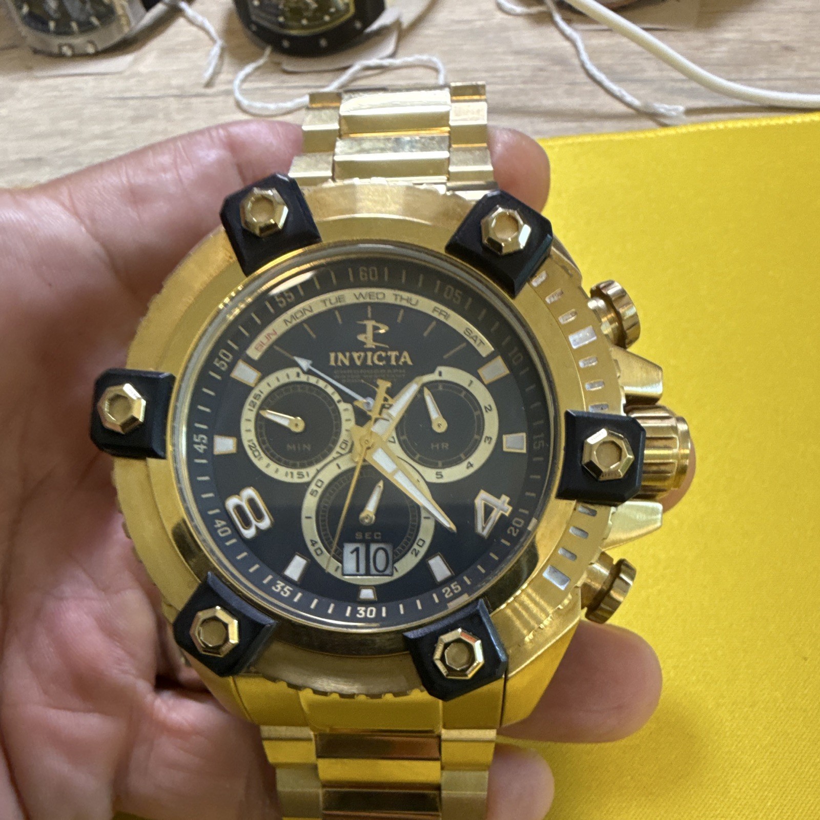 Invicta Reserve Arsenal /Octane Quartz Chrono Date Watch Black/Gold Dial (0340).