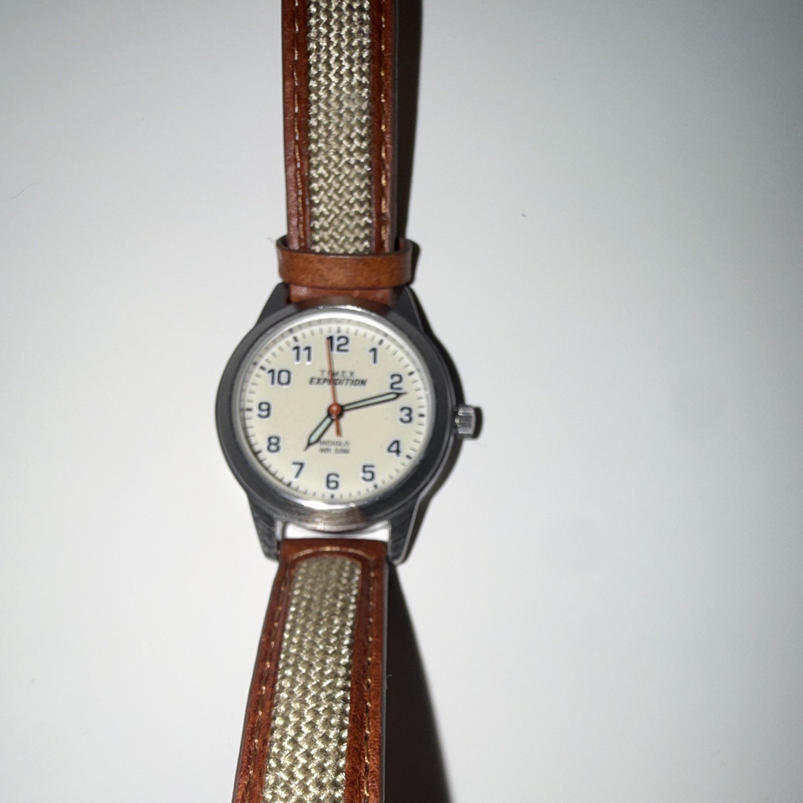 Timex Expedition Quartz 50m White Dial Arabic Brown Leather/Nylon Strap