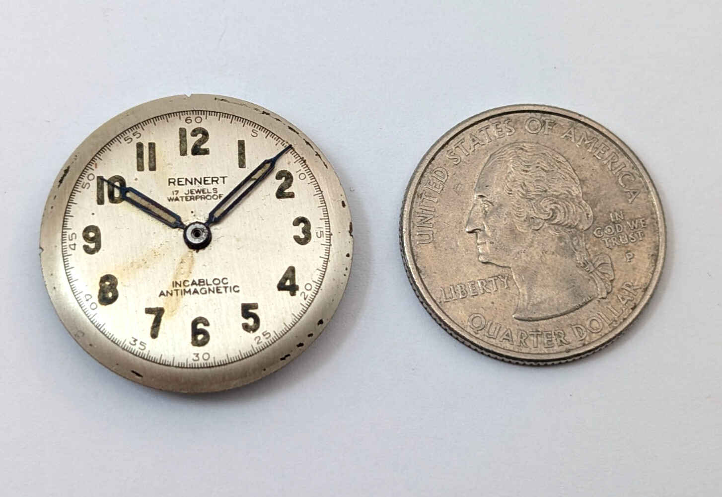 Rennert Military Dial & MISMATCHED Revue 77 27mm Watch Movement PARTS or REPAIR