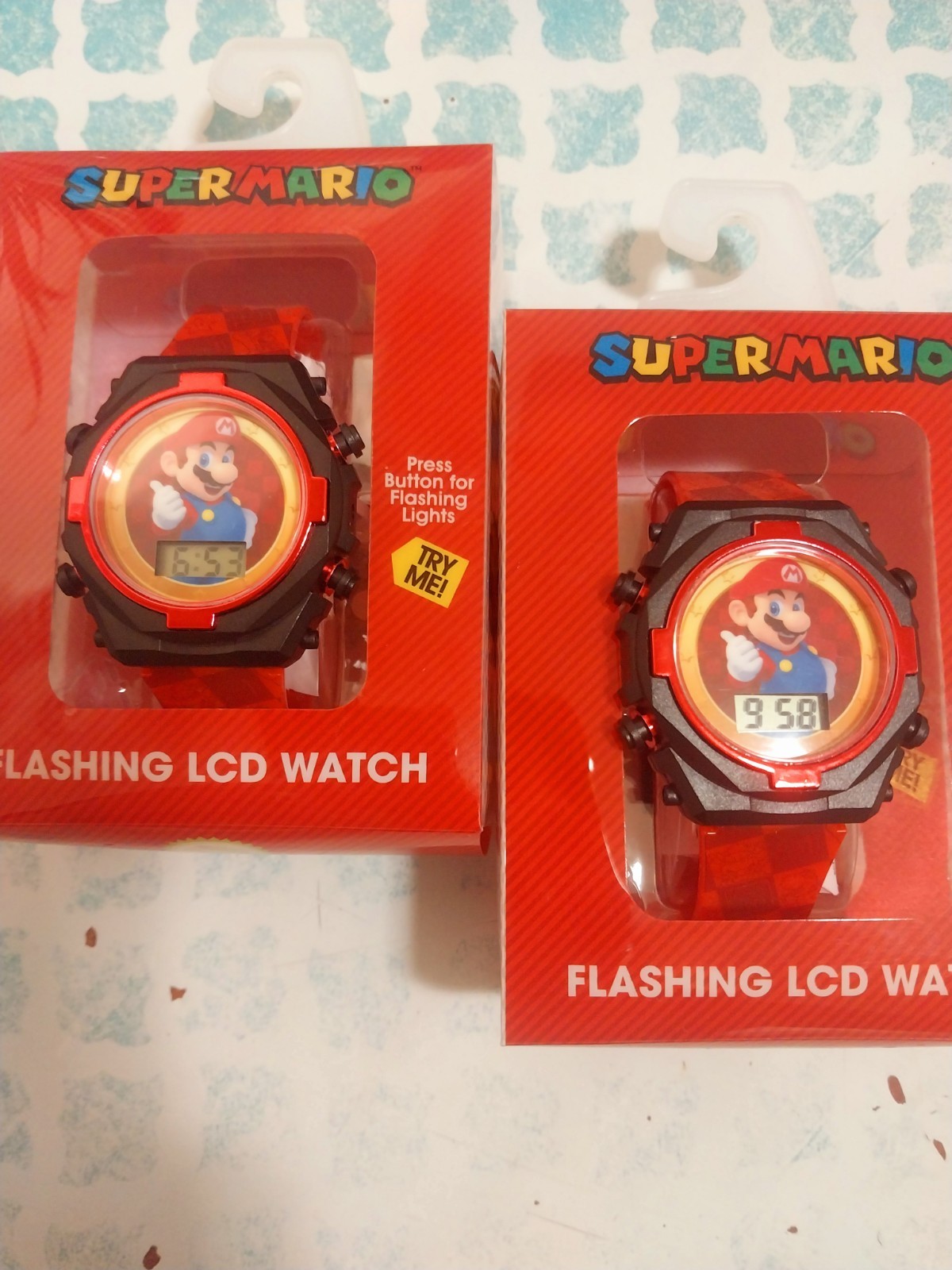 Set Of 2 Super Mario Flashing LCD Watch Unisex For Kids