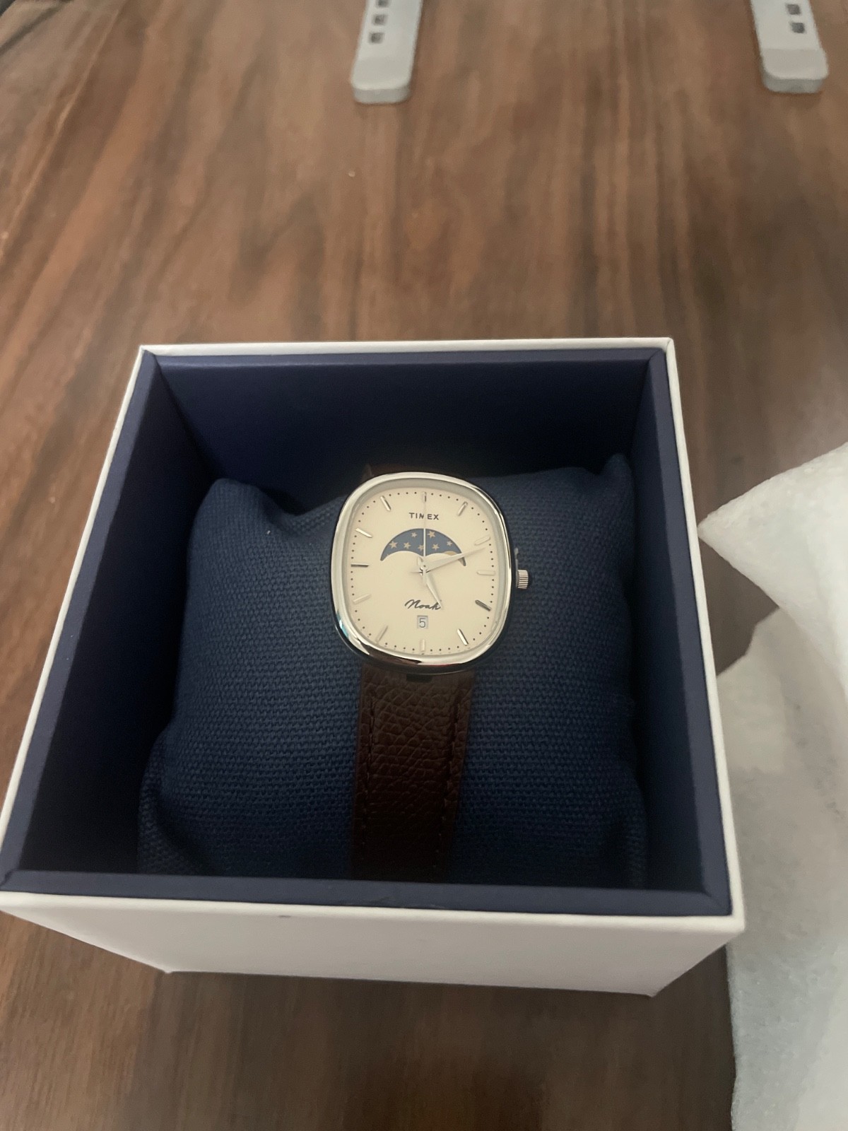 Noah x Timex Oval Moon Phase Watch Silver Case Brown Leather Strap Limited
