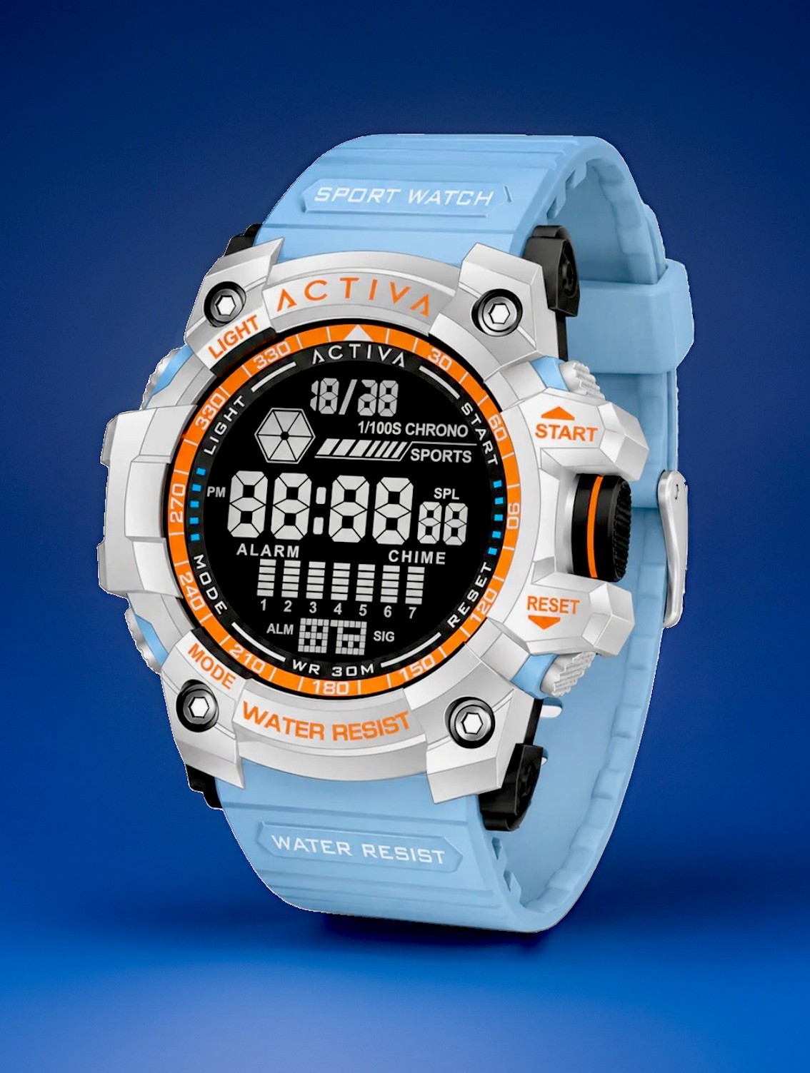 Activa X Invicta Digital, 56mm, WR30m, 8.5”, New/Box/3yr Wnty, Men, Light Blue