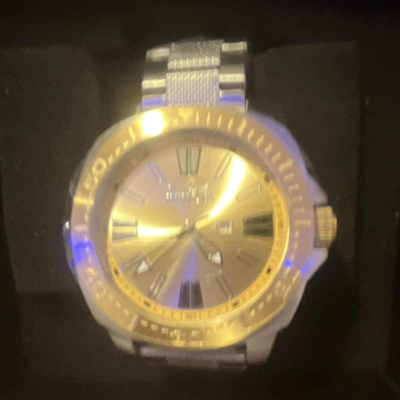 Invicta Men’s Quartz Watch 43mm Gold Dial SS Bracelet Date 50m Box