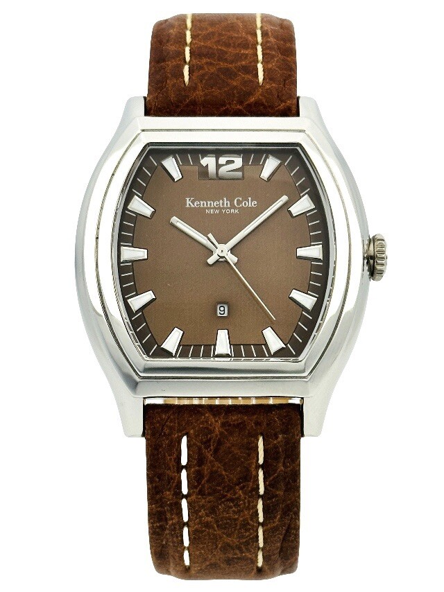Kenneth Cole KC1273 Men’s Barrel / Tonneau Shape Brown Dial &Leather Strap Watch