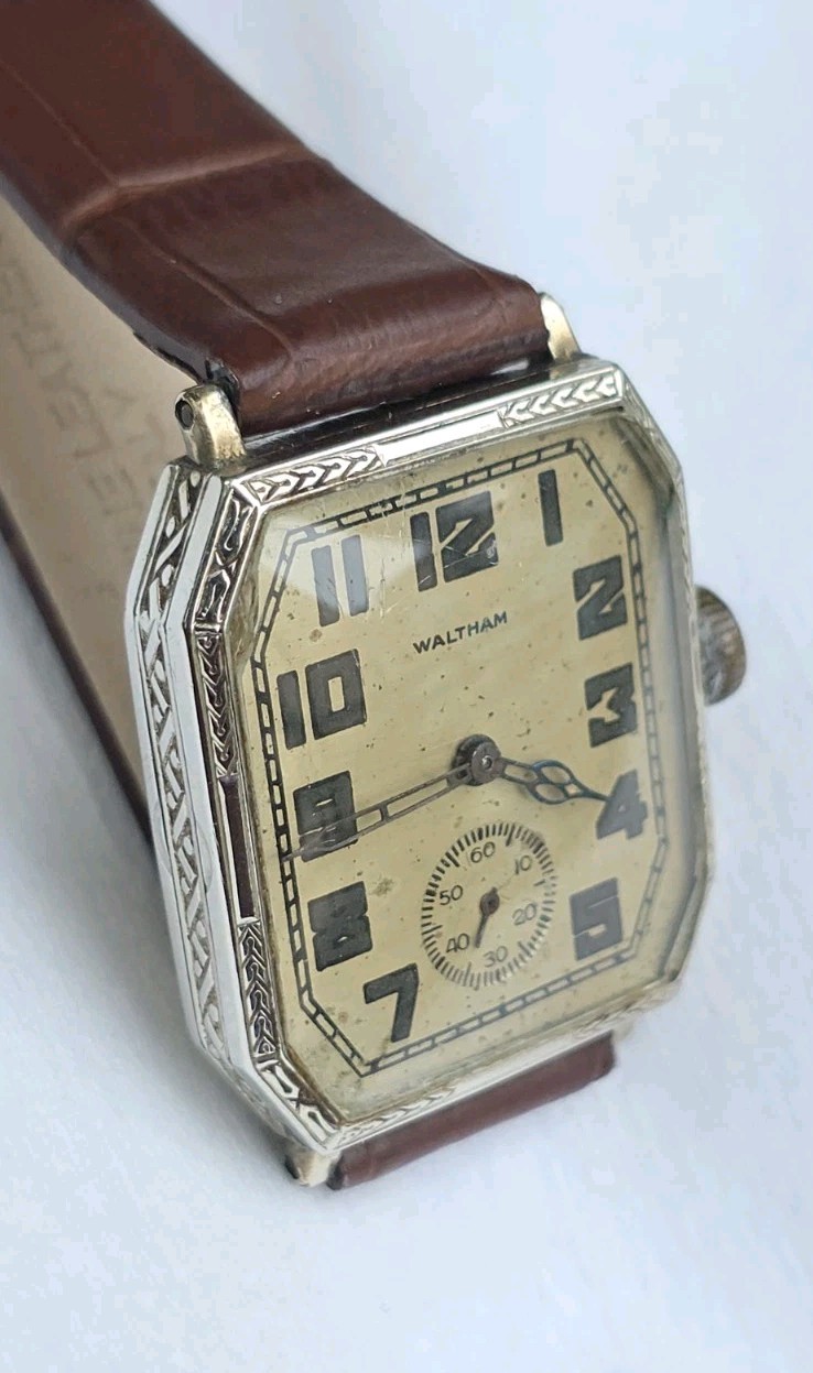 Vintage Antique 1927 Waltham Sapphire 14K WGF 15 Jewels Men’s Art Deco Watch