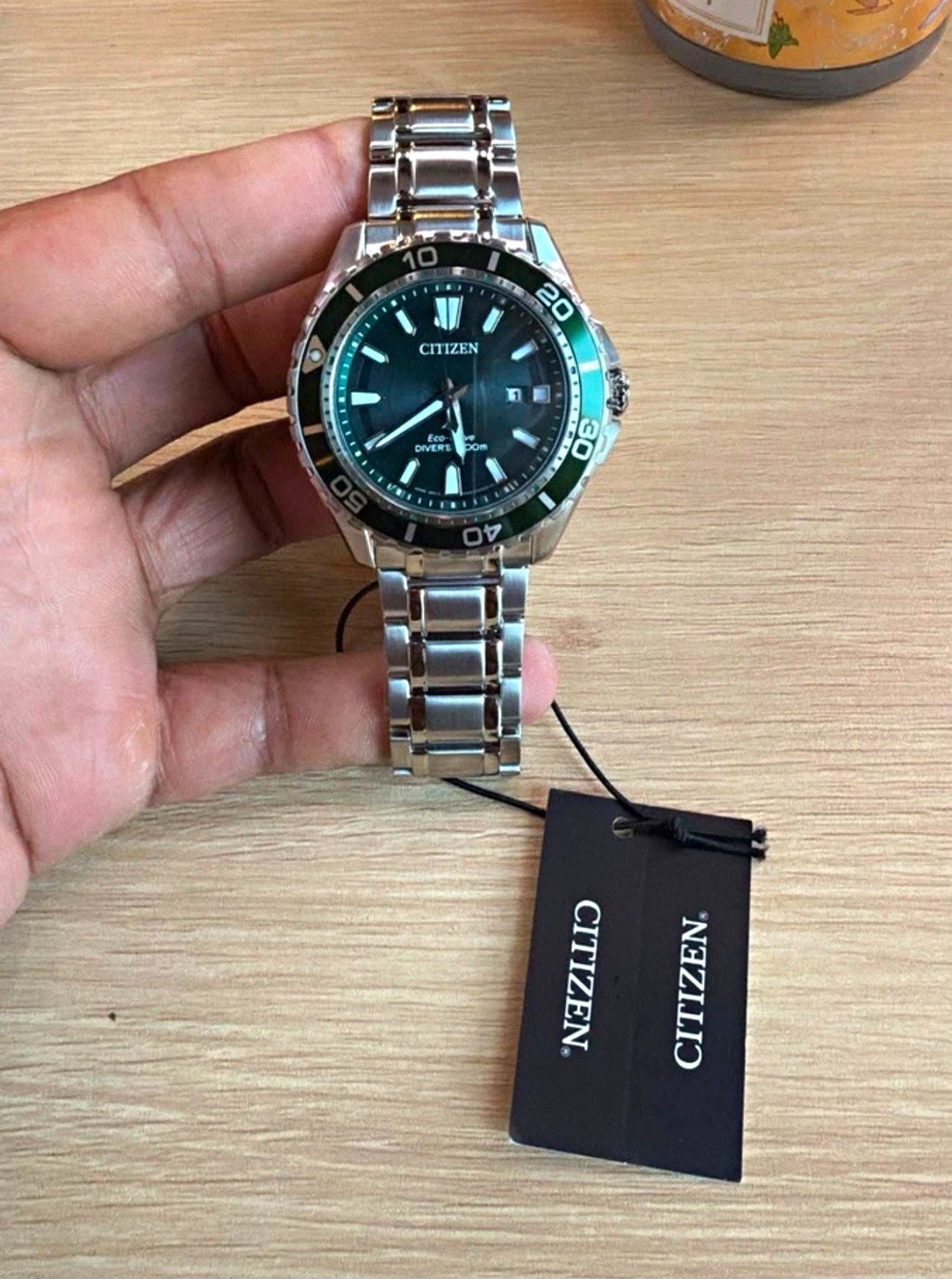 Citizen Eco-Drive Diver 44mm Green Dial Date 200m Stainless Steel Bracelet