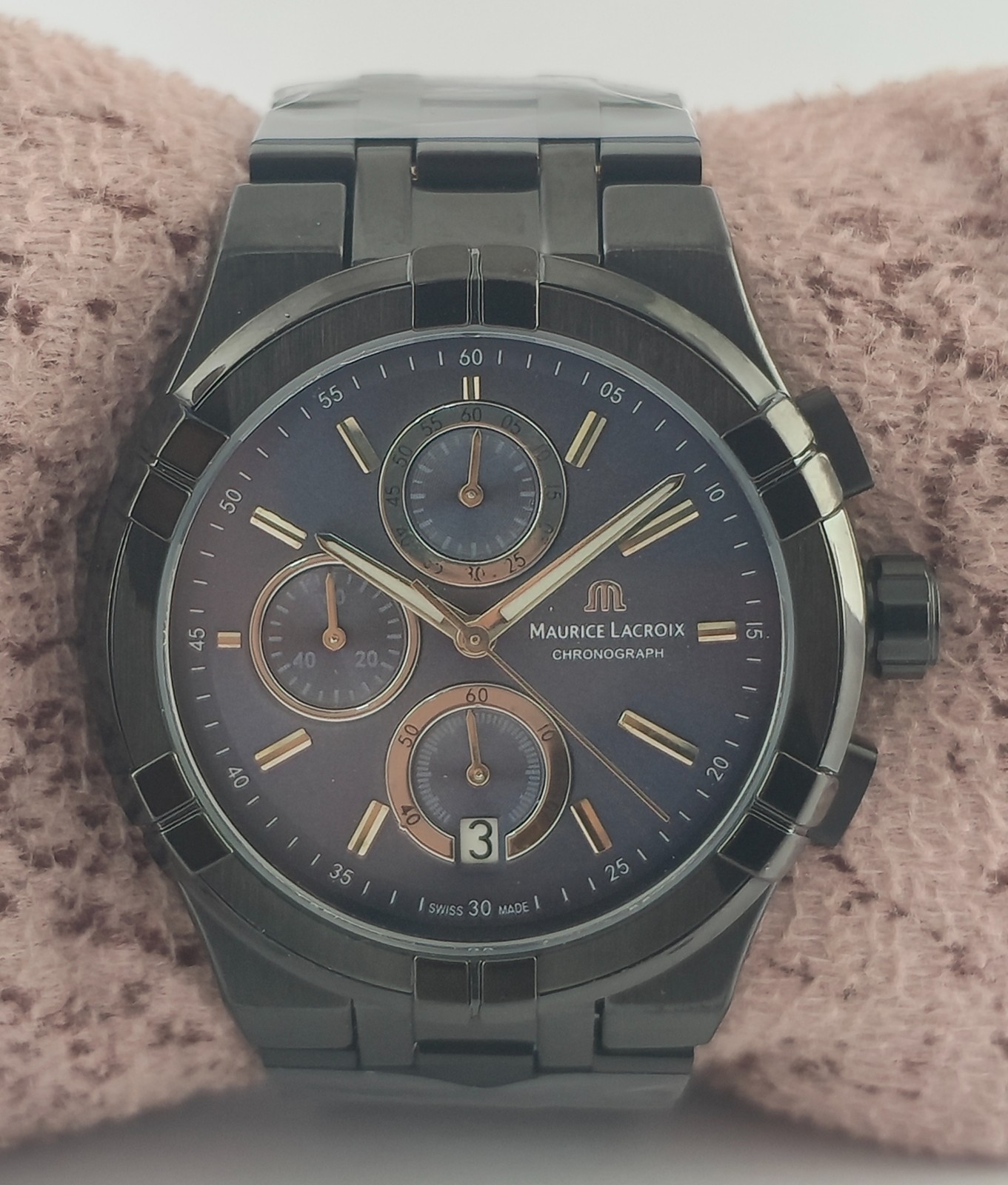 Maurice Lacroix Chronograph Blue Dial “Date” Men Wristwatch “Keep Good Time”