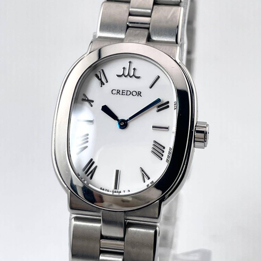 SEIKO Credor Aqua 5A70-0AC0 Quartz Silver Blue Hands Ladies Watch Japan