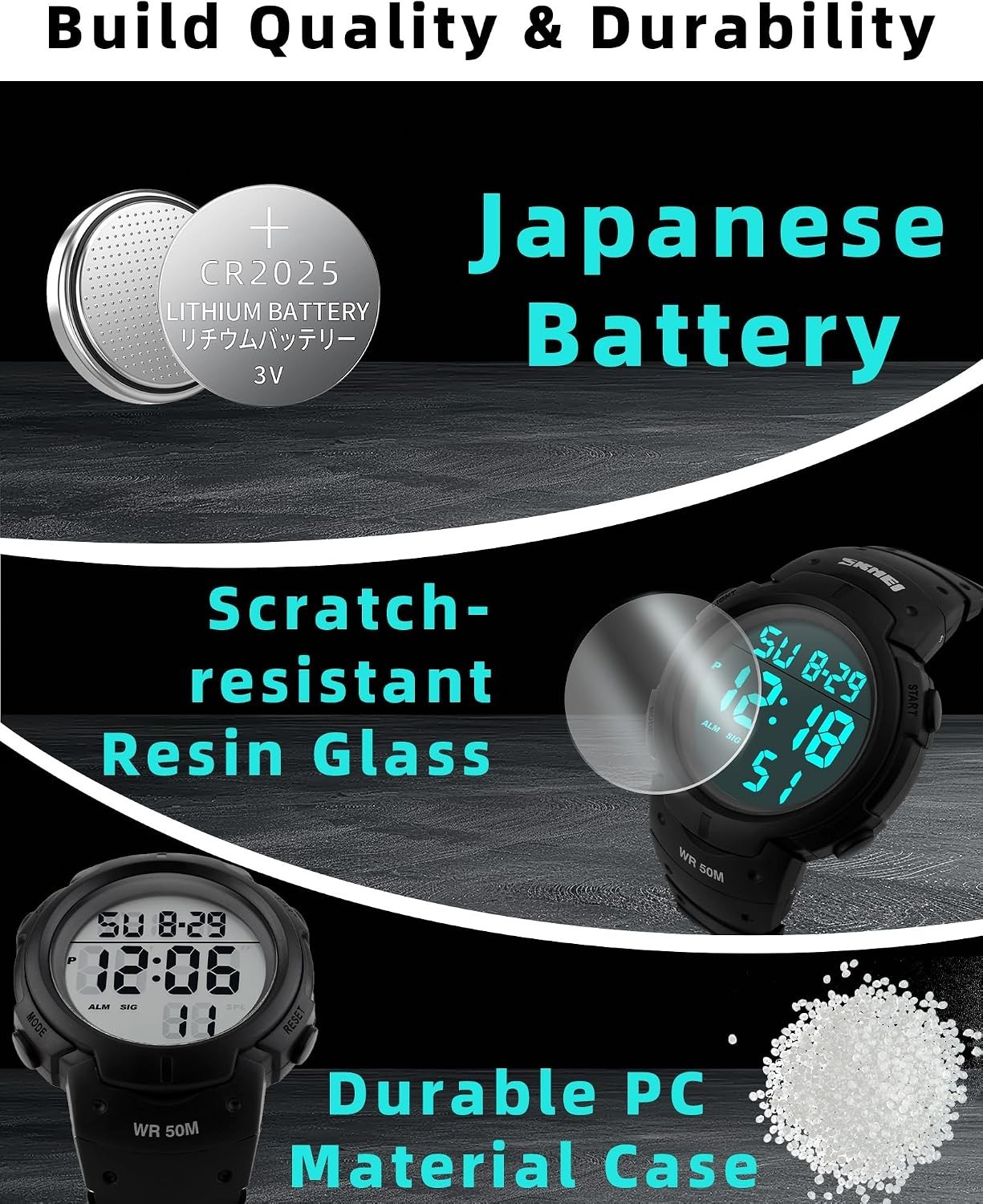 Men’s Active Digital Watch – 50mm Face, EL Backlight & Waterproof for Outdoors
