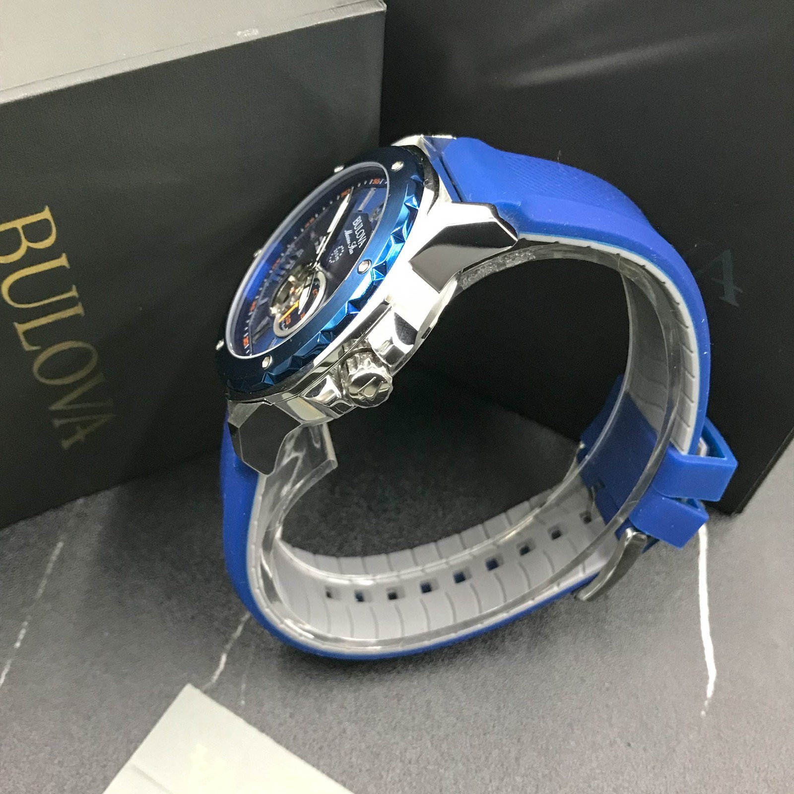 Bulova 98A303 Marine Star A 45mm Automatic Men’s Watches-Blue Dial Rubber Strap