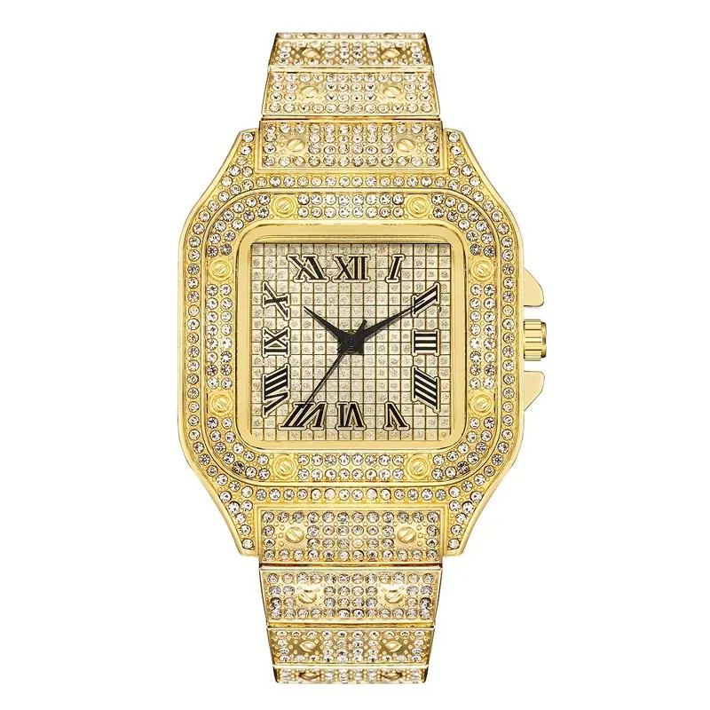 ICED WATCH LUXURY GOLD SILVER PLATED SIMULATED DIAMOND METAL BAND WRIST SQUARE