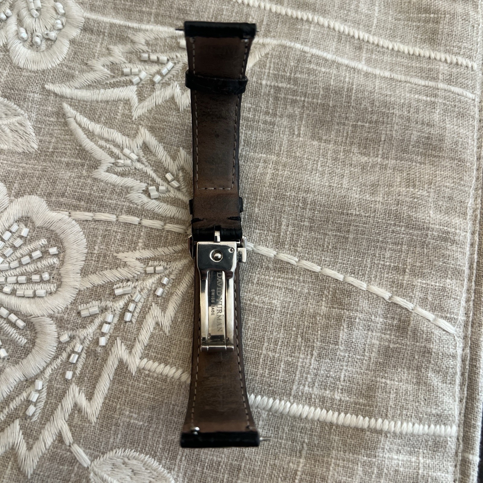 David Yurman Thoroughbred Swiss Quartz Black Dial Square Watch Black Leather 31m