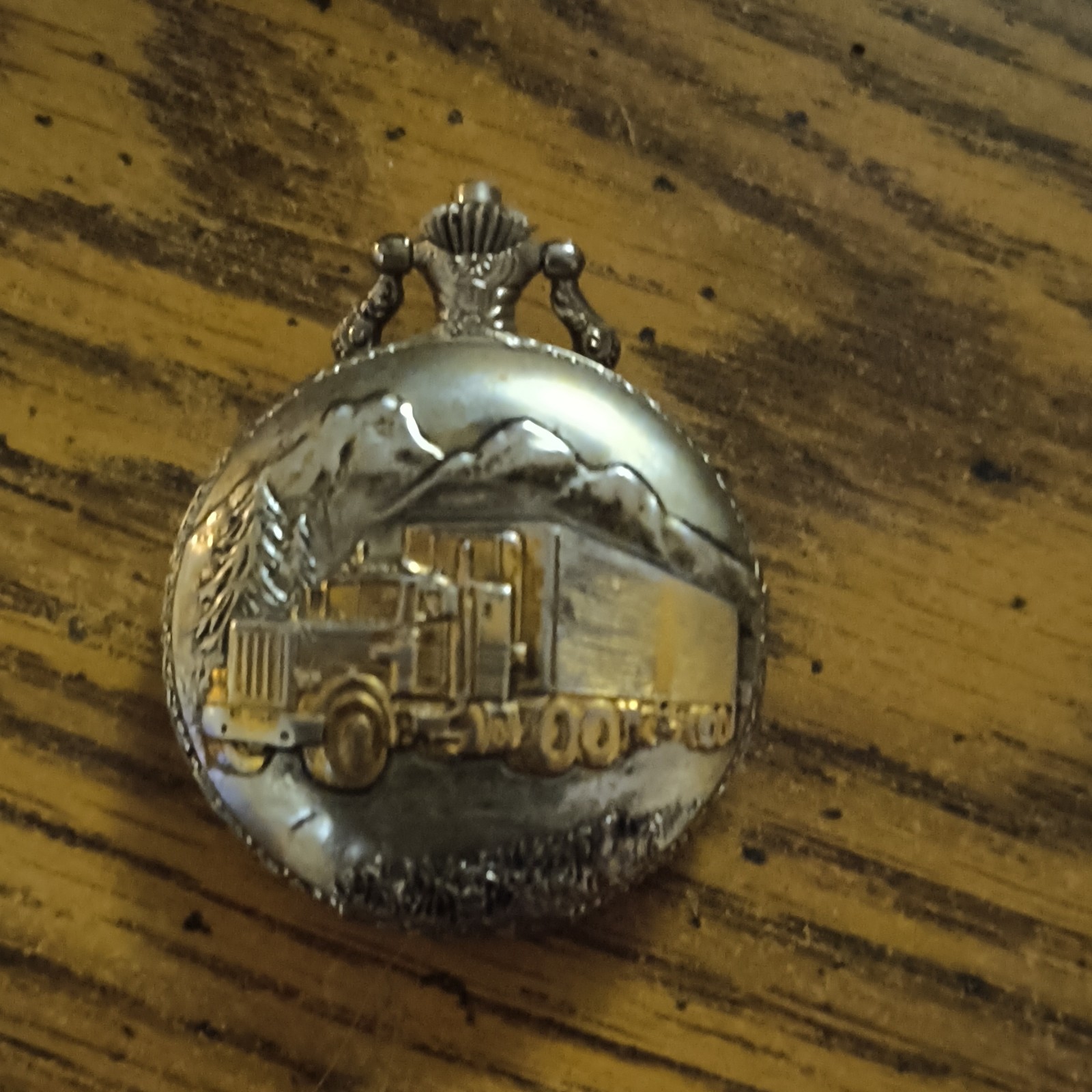 watch-it Silver Full Hunter Quartz Metal Pocket Watch Truck Motif Unisex Adults