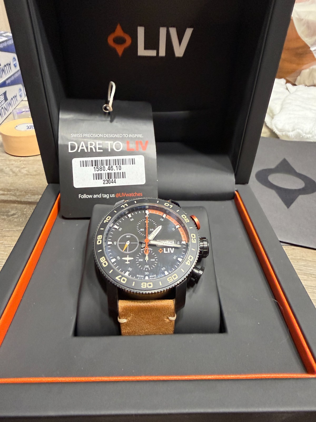 LIV P-51 Swiss Pilot Ceramic Auto Chronograph Black Titanium with Orange 009/500