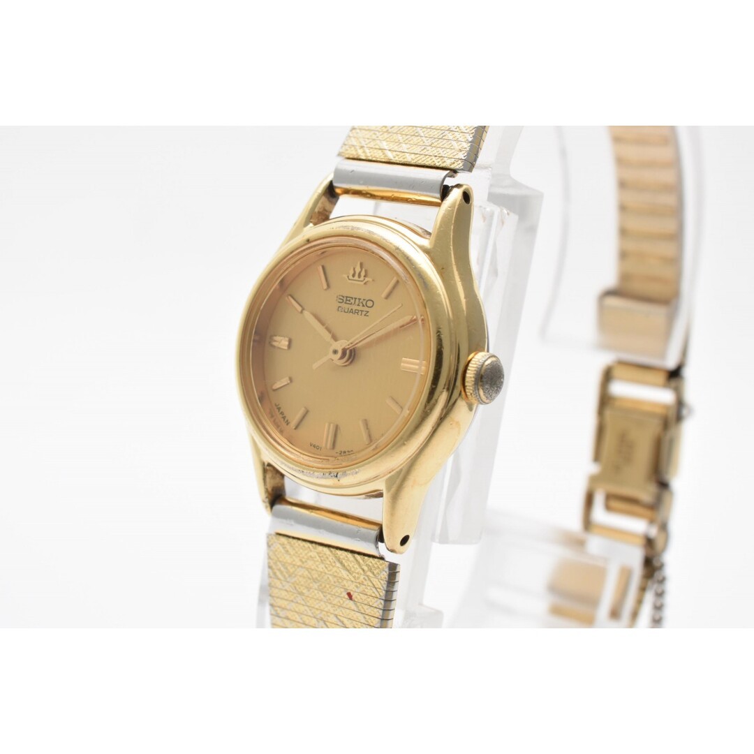 SEIKO V401-0920 Quartz Ladies Watch Gold Dial Round Case Expansion Band Japan