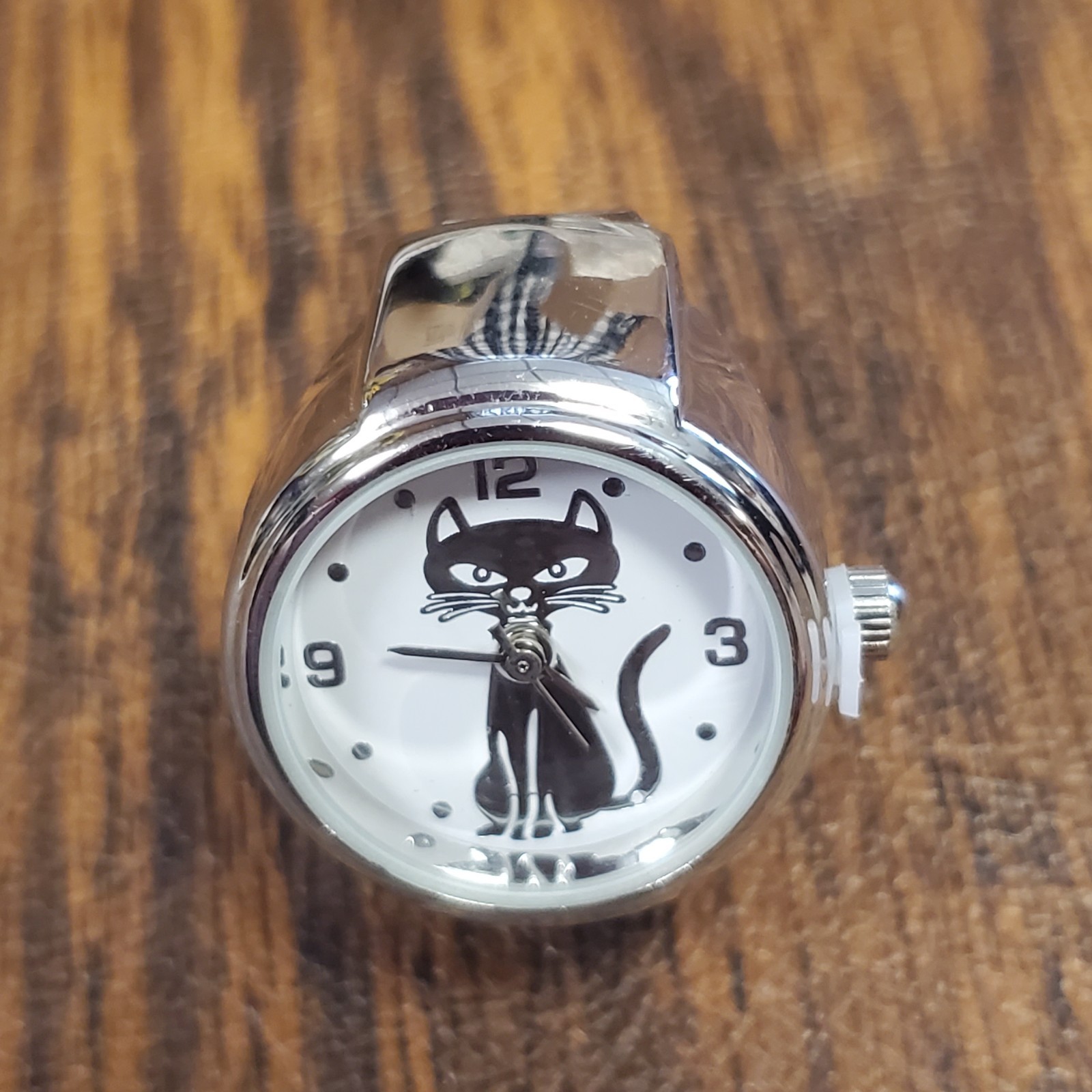 Cat Finger Ring Watch Kitten Silver Round Quartz Elastic USA