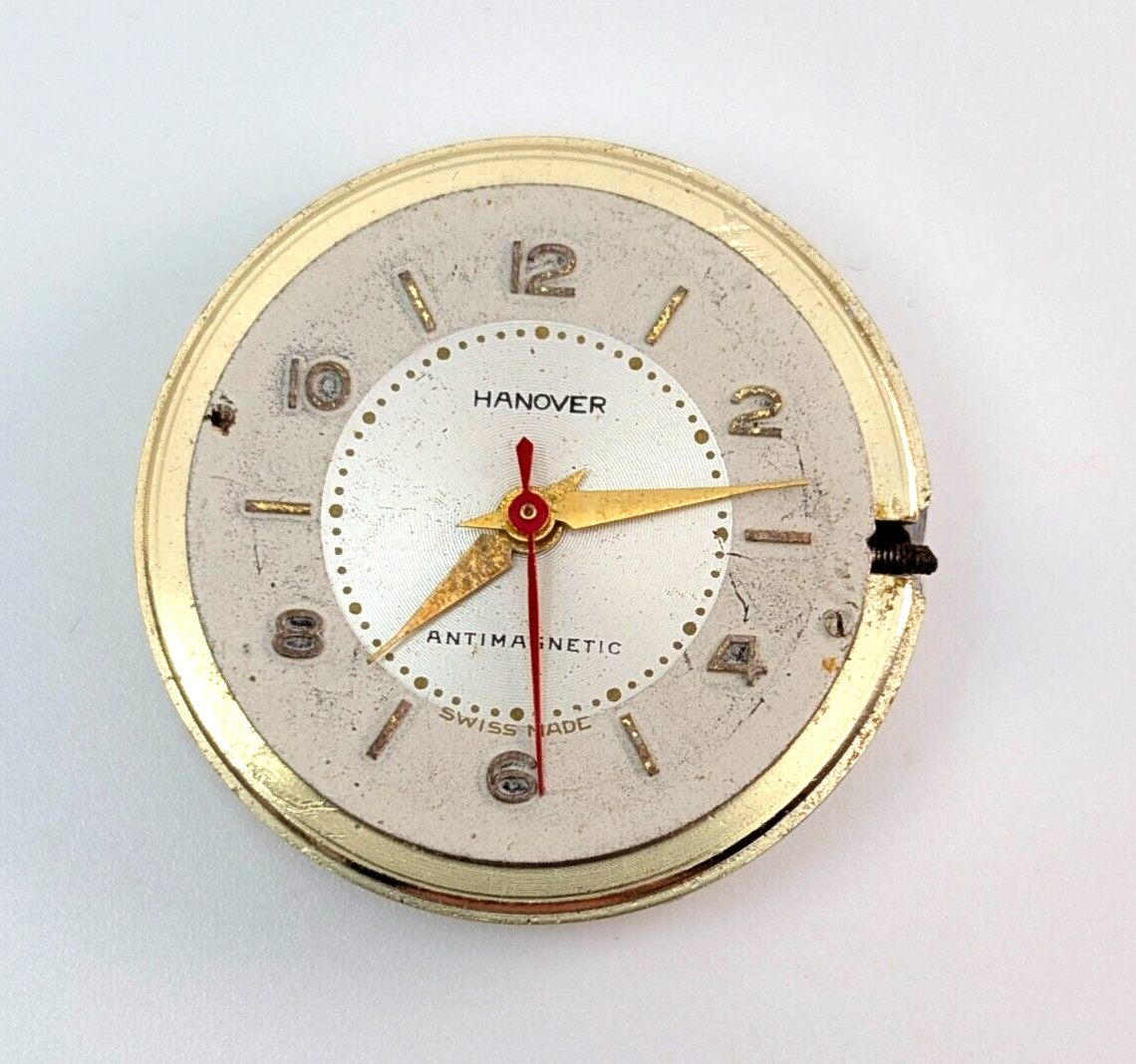 Vintage HANOVER Antimagnetic Mens 32mm Swiss Wind Up Watch Movement PARTS REPAIR