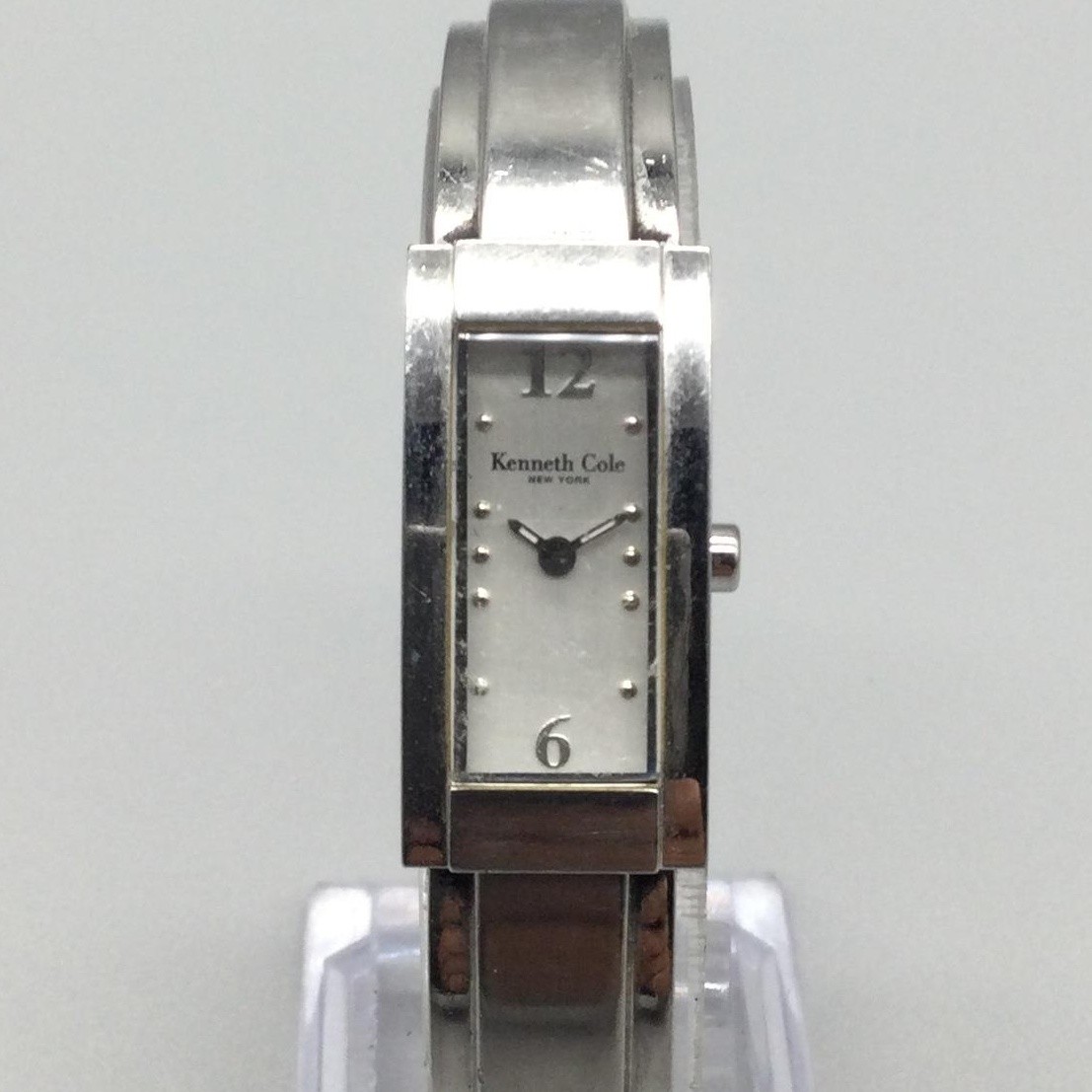 Kenneth Cole Womens Watch 15mm White Dial Silver Bangle Band New Battery 6.5″